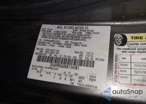 2011 Ford Fusion Sel z USA, uszkodzony, nr VIN 3FAHP0JG0BR134381